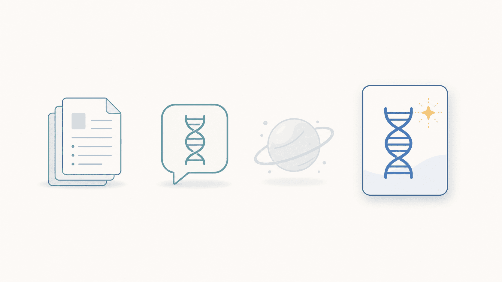 Editorial illustration of four service icons representing DNA analysis services