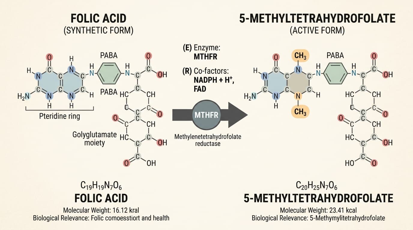 Folic acid converts to 5-MTHF via the MTHFR enzyme